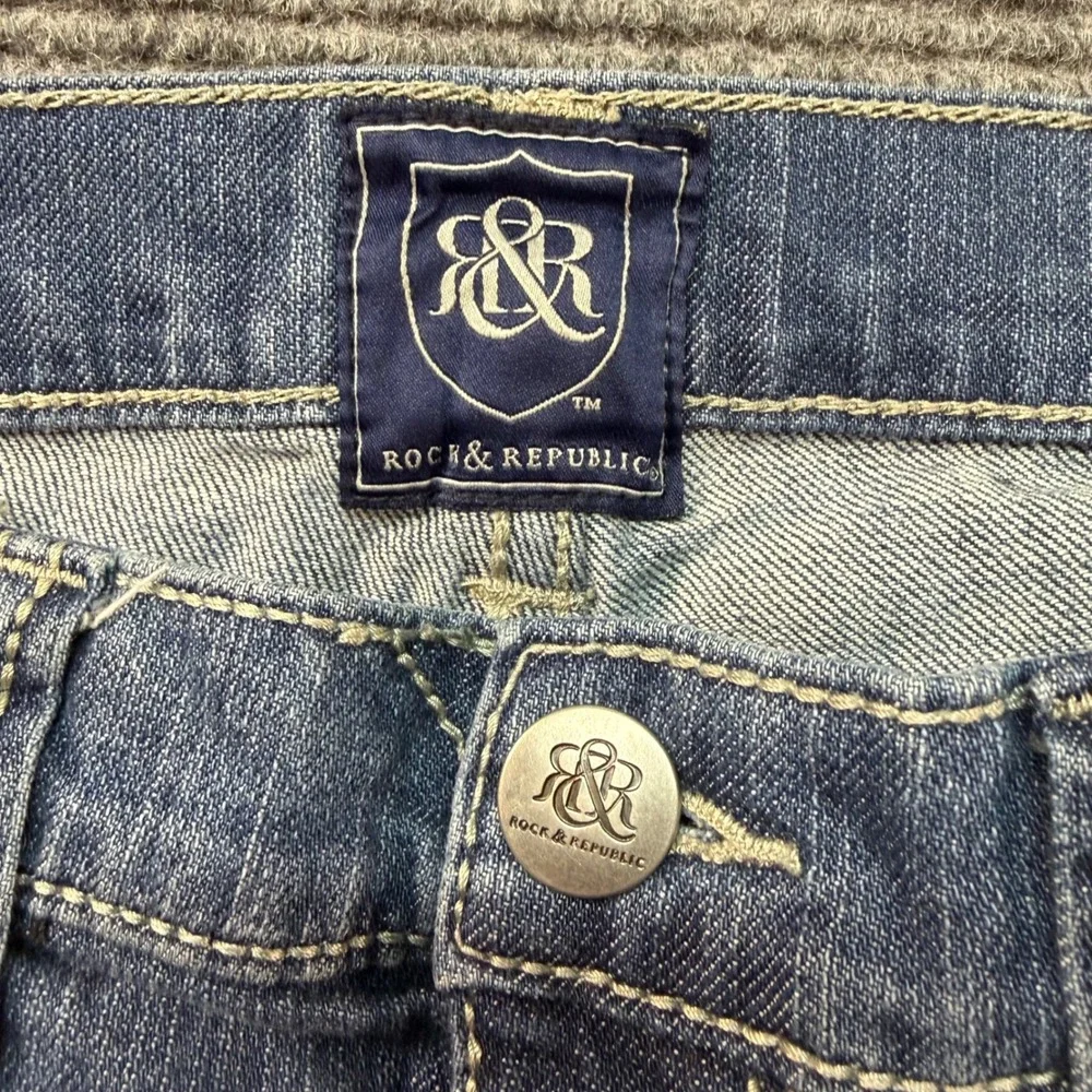 Rock & Republic Mens Straight Leg Jeans Blue Medium Wash Flap Pocket 36x34